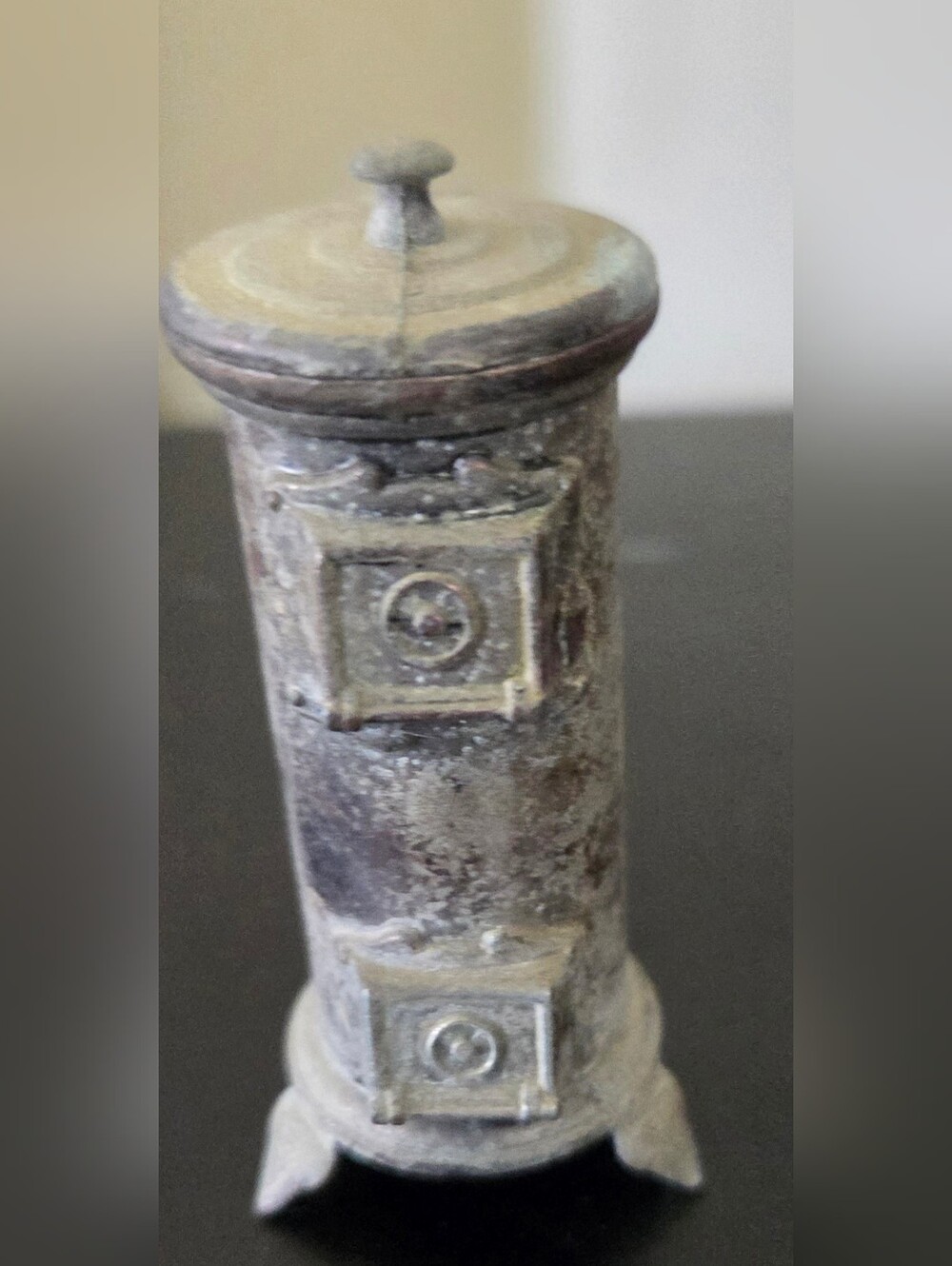 Vintage Pencil Sharpener by Play Me. Copper tone die cast metal miniature stove